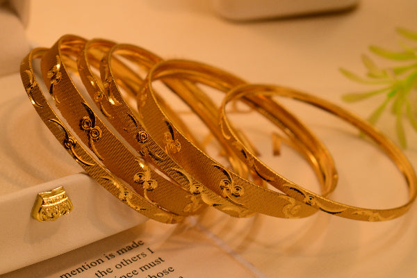 Luxury Unique Design Gold Plated 6pc Bangle Set for Girls/Women