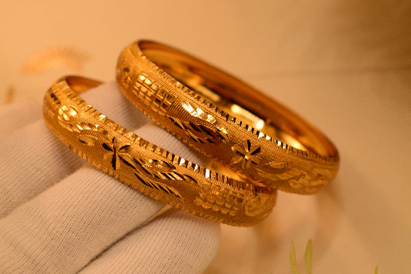 Dazzling Unique Design Gold Plated 2pc Bangle Set for Girls/Women