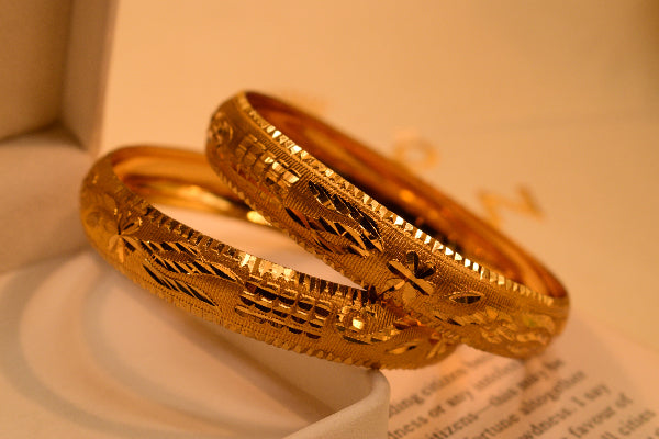 Dazzling Unique Design Gold Plated 2pc Bangle Set for Girls/Women