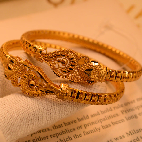 Stylish Unique Design Gold Plated 2pc Bangle Set for Girls/Women