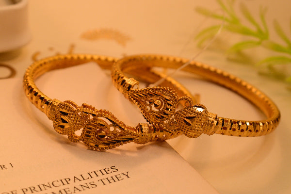 Stylish Unique Design Gold Plated 2pc Bangle Set for Girls/Women