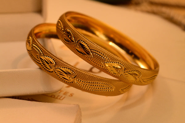 Gorgeous Unique Design Gold Plated 2pc Bangle Set for Girls/Women