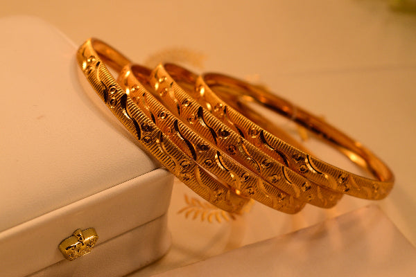 Fancy Unique Design Gold Plated 4pc Bangle Set for Girls/Women