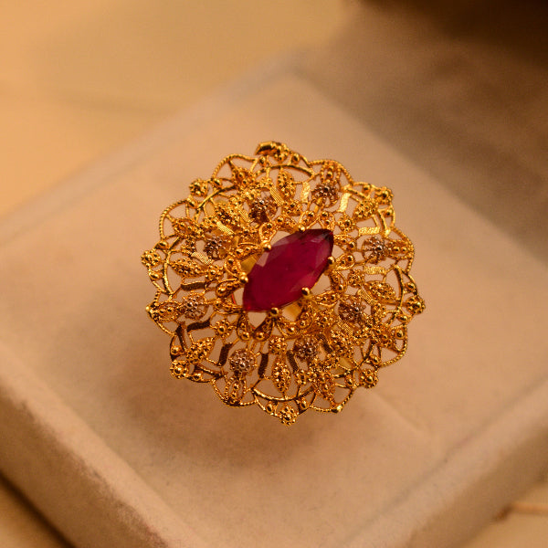 Luxury Design 22K RP 4.7 Gram Gold Plated Crystal Stones Ring For Girls/Women