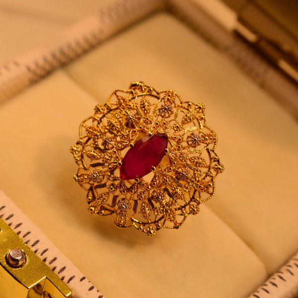 Luxury Design 22K RP 4.7 Gram Gold Plated Crystal Stones Ring For Girls/Women