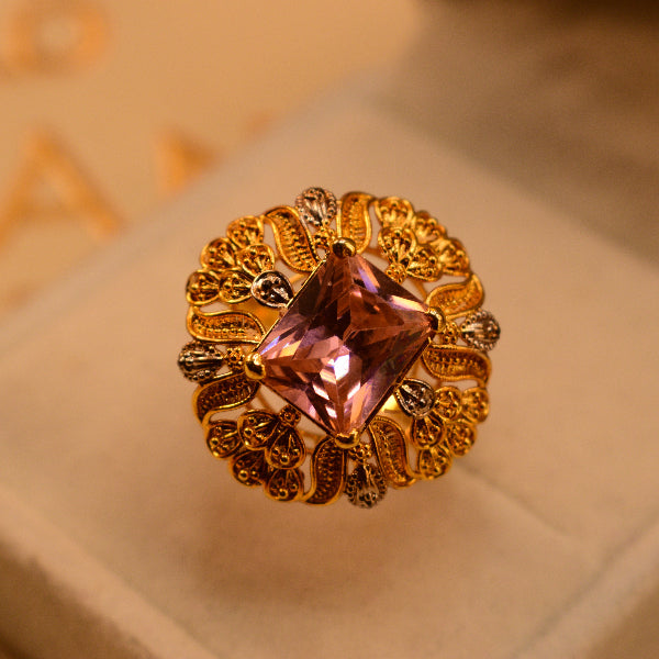 Dazzling Design 22K RP 3.7 Gram Gold Plated Real Stone Ring For Girls/Women