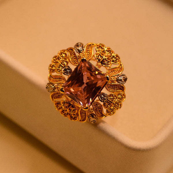 Dazzling Design 22K RP 3.7 Gram Gold Plated Real Stone Ring For Girls/Women