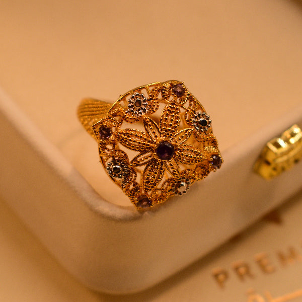 Fancy Design 22K RP 4.7 Gram Gold Plated Crystal Stones Ring For Girls/Women