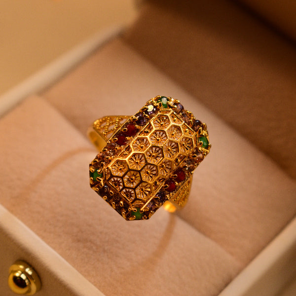 Fancy Design 22K RP 4.7 Gram Gold Plated Crystal Stones Ring For Girls/Women