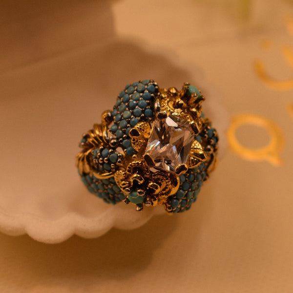 Beautiful Unique Design Gold Plated Crystal Stones Ring For Girls/Women