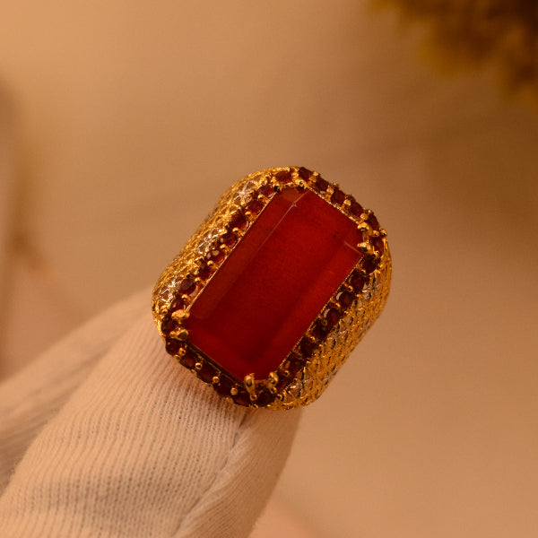 Dazzling Unique Design Gold Plated Real Stone Ring For Girls/Women