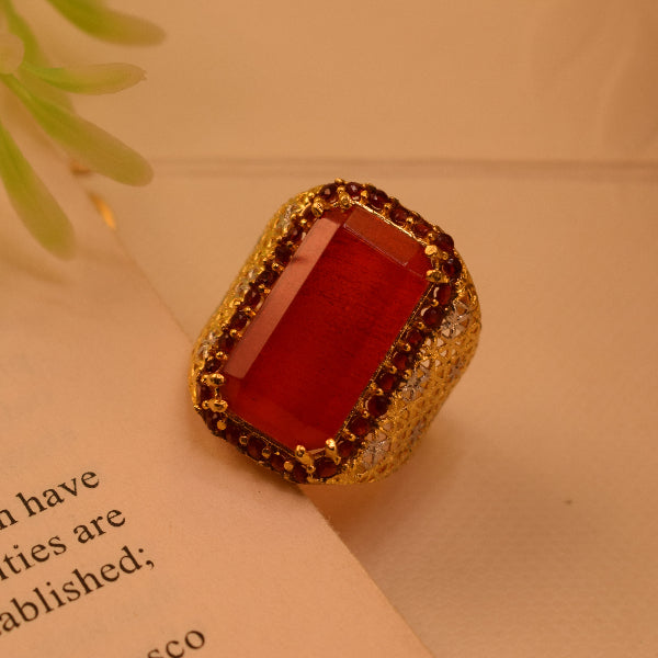 Dazzling Unique Design Gold Plated Real Stone Ring For Girls/Women