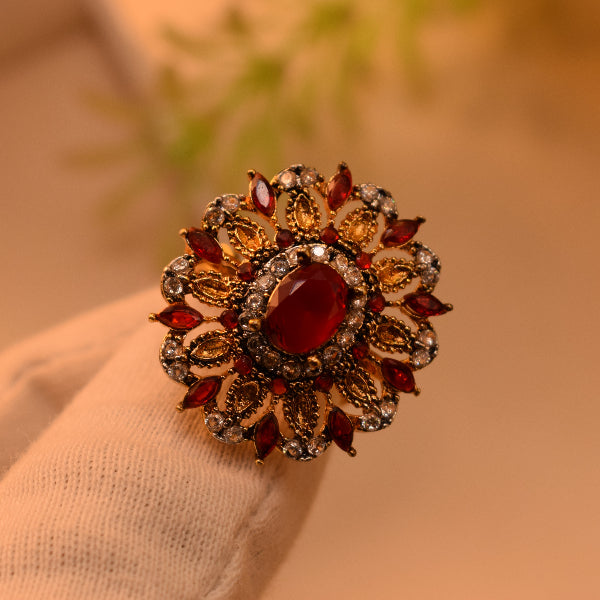 Luminous Unique Design Gold Plated Real Stones Ring For Girls/Women