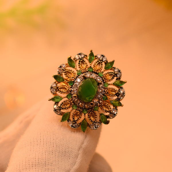 Luminous Unique Design Gold Plated Real Stones Ring For Girls/Women