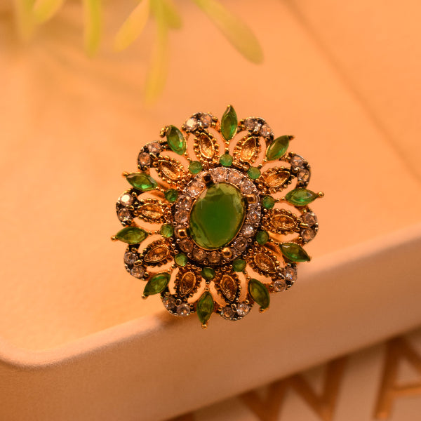 Luminous Unique Design Gold Plated Real Stones Ring For Girls/Women