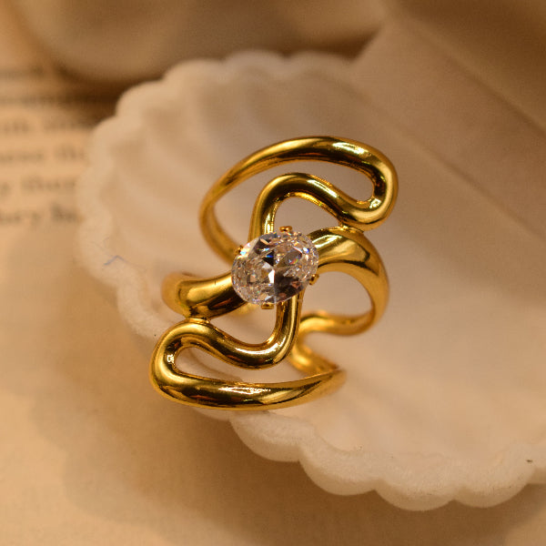 Gorgeous Unique Design Gold Plated Crystal Stone Ring For Girls/Women