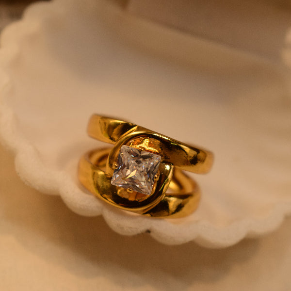 Stylish Unique Design Gold Plated Crystal Stone Ring For Girls/Women