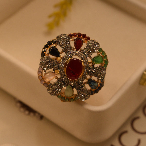 Sparkling Unique Design Gold Plated Crystal Stones Ring For Girls/Women