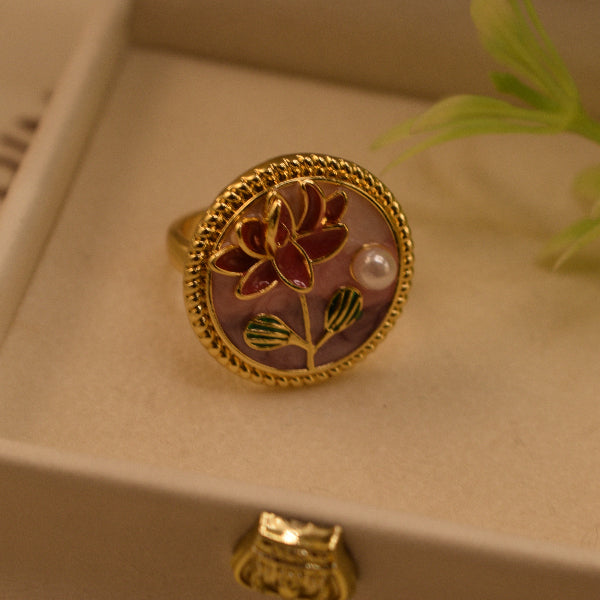Charming Unique Flower Design Gold Plated Pearl Ring For Girls/Women
