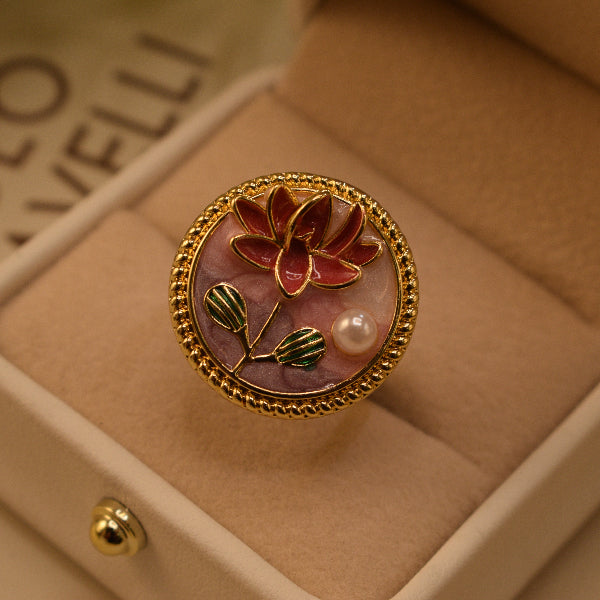 Charming Unique Flower Design Gold Plated Pearl Ring For Girls/Women