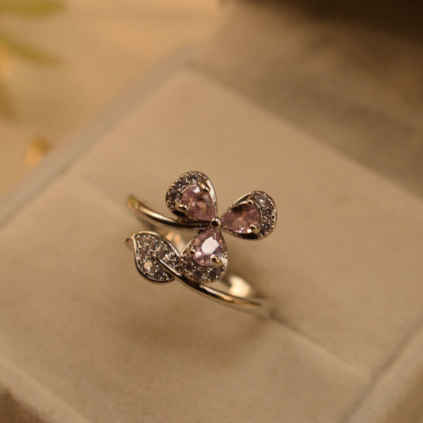 Beautiful Flower Design Silver Plated Crystal Stones Ring For Girls/Women
