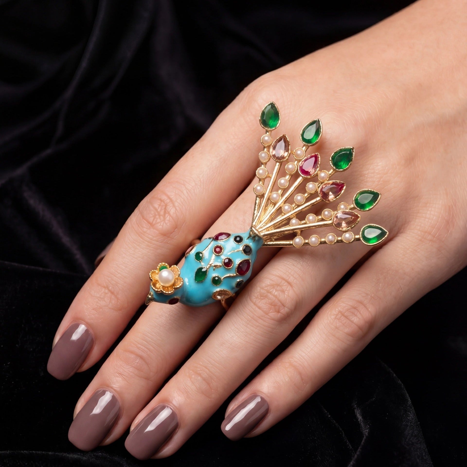 Sparkling Peacock Design Gold Plated Crystal Stones Ring For Girls/Women
