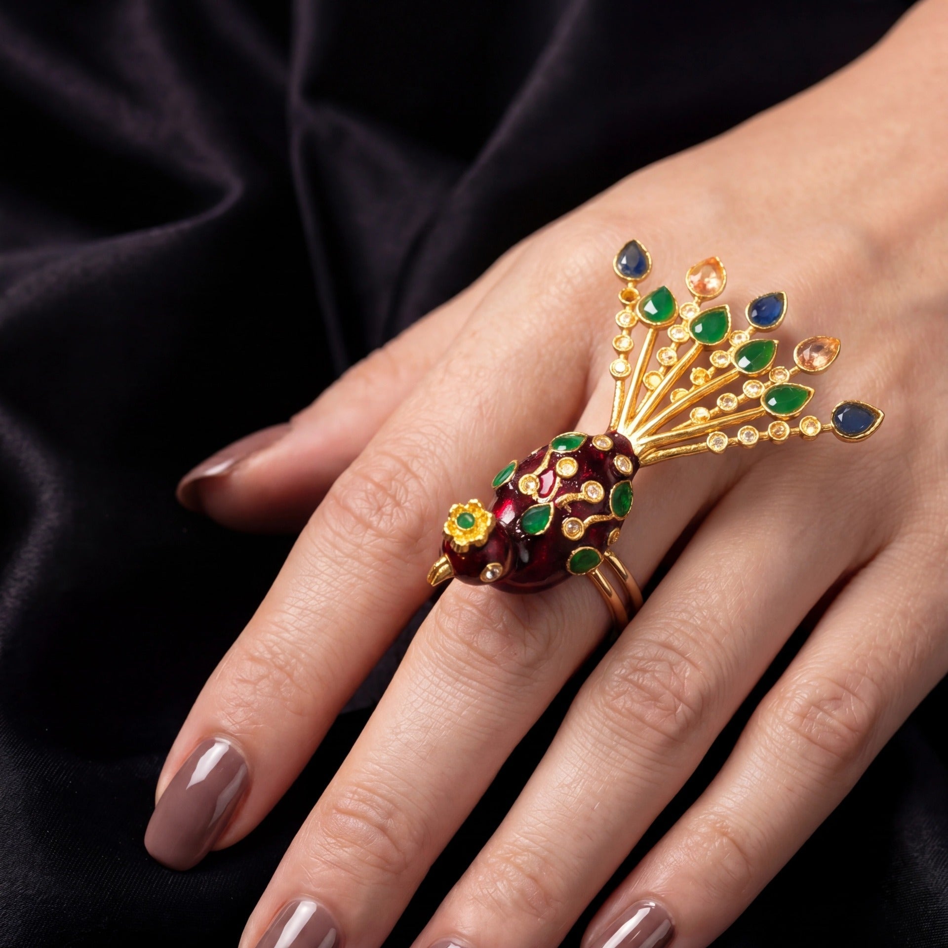 Sparkling Peacock Design Gold Plated Crystal Stones Ring For Girls/Women