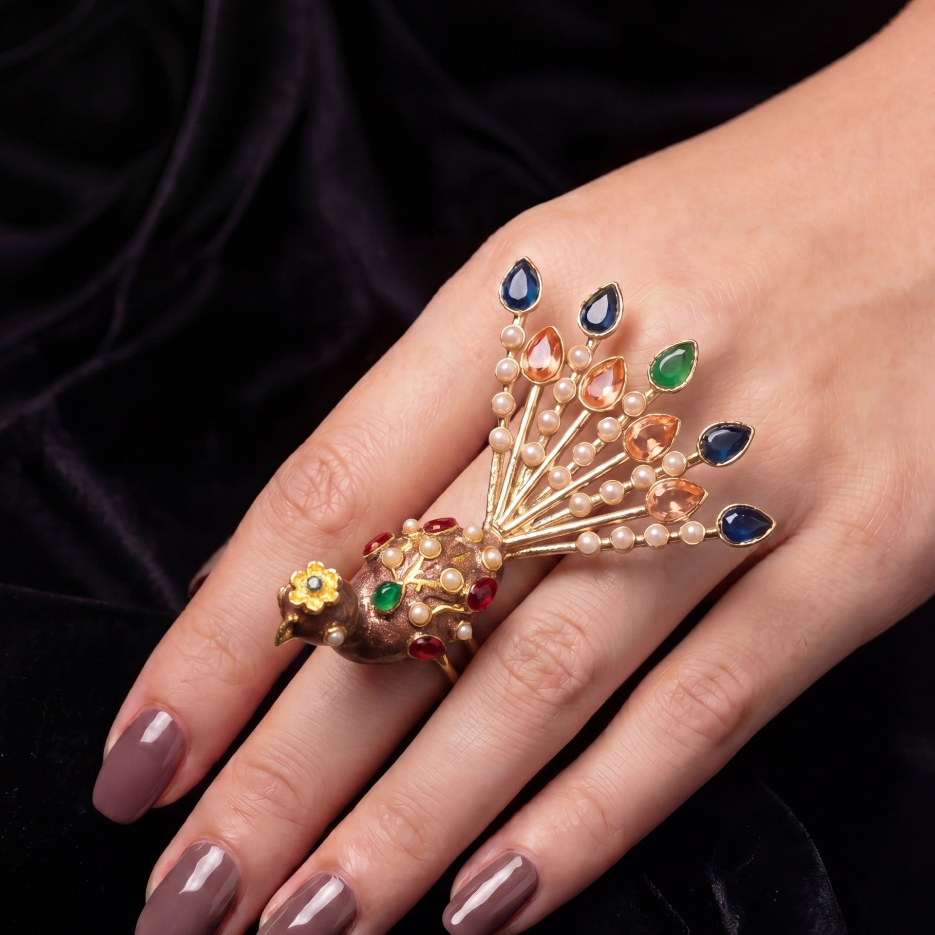 Sparkling Peacock Design Gold Plated Crystal Stones Ring For Girls/Women