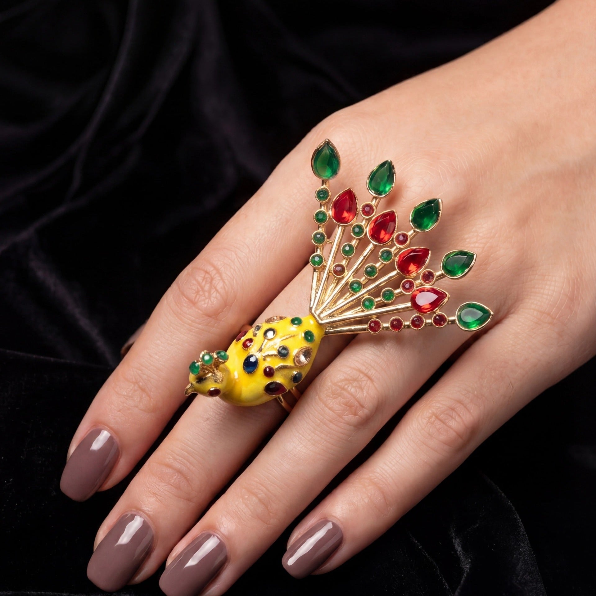 Luminous Peacock Design Gold Plated Crystal Stones Ring For Girls/Women
