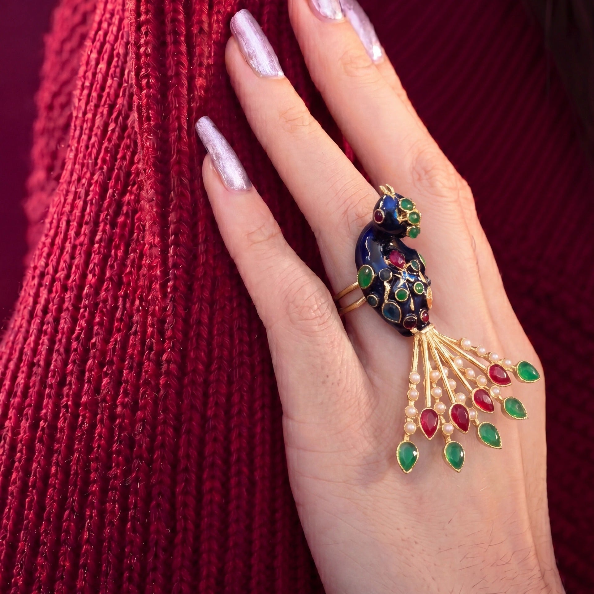 Luminous Peacock Design Gold Plated Crystal Stones Ring For Girls/Women