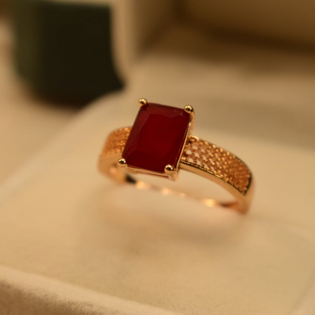 Stylish Elegant Design Crystal Golden Maroon Stone Adjustable Ring for Girls/Women