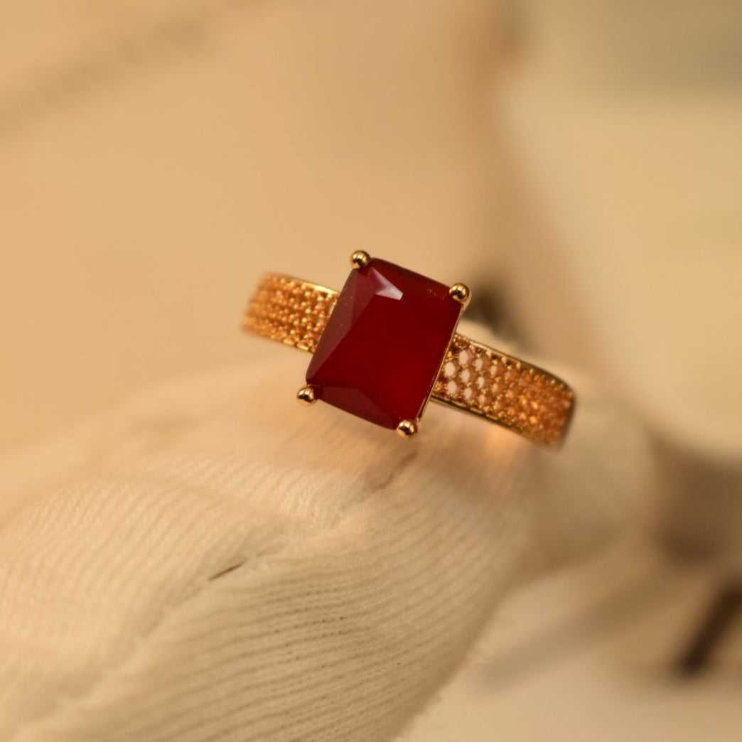 Stylish Elegant Design Crystal Golden Maroon Stone Adjustable Ring for Girls/Women