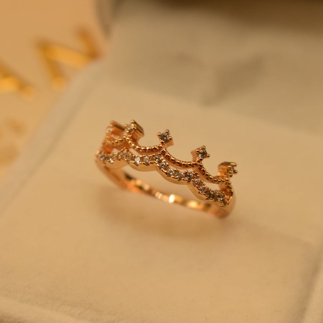 Stylish Crown Design Golden Adjustable Ring for Girls/Women