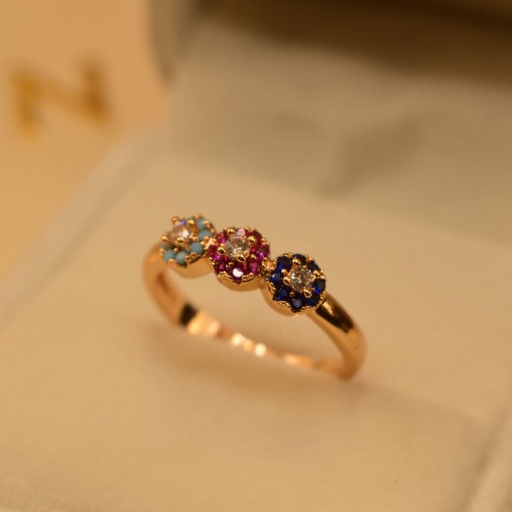 Elegant Design Golden Multicolour Stone Adjustable Ring for Girls/Women