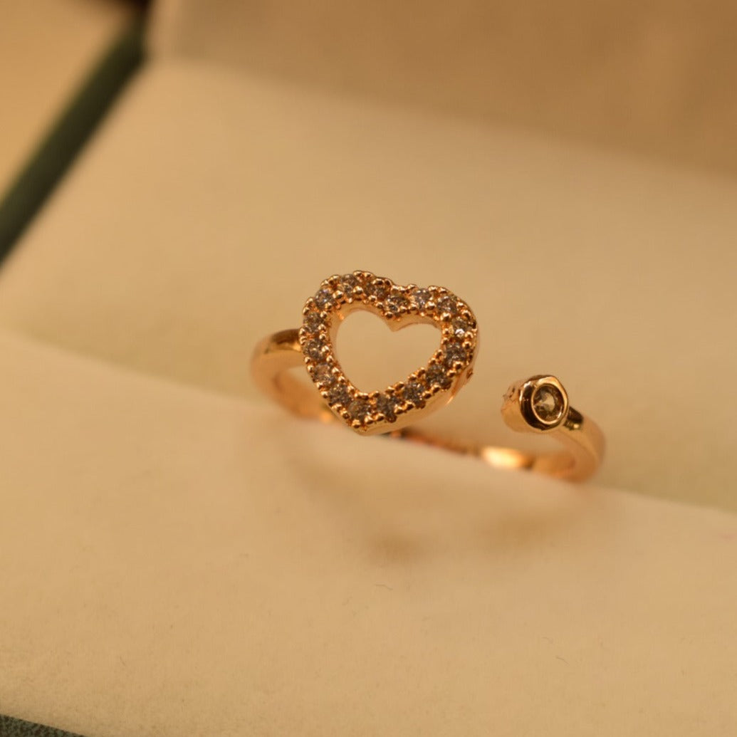 Fancy Heart Design Golden Adjustable Ring for Girls/Women