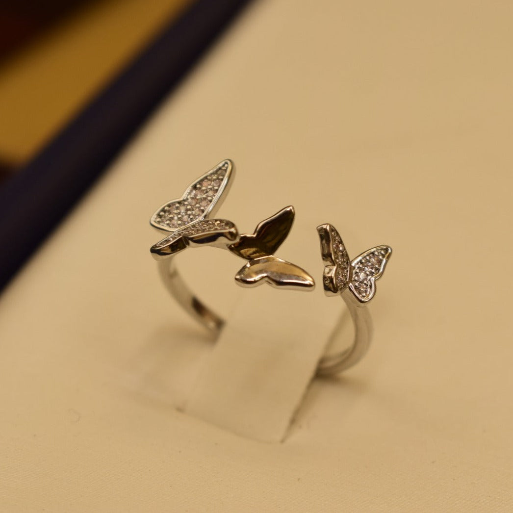 Elegant Butterfly Design Golden/Silver Stone Gold Plated Ring for Girls/Women