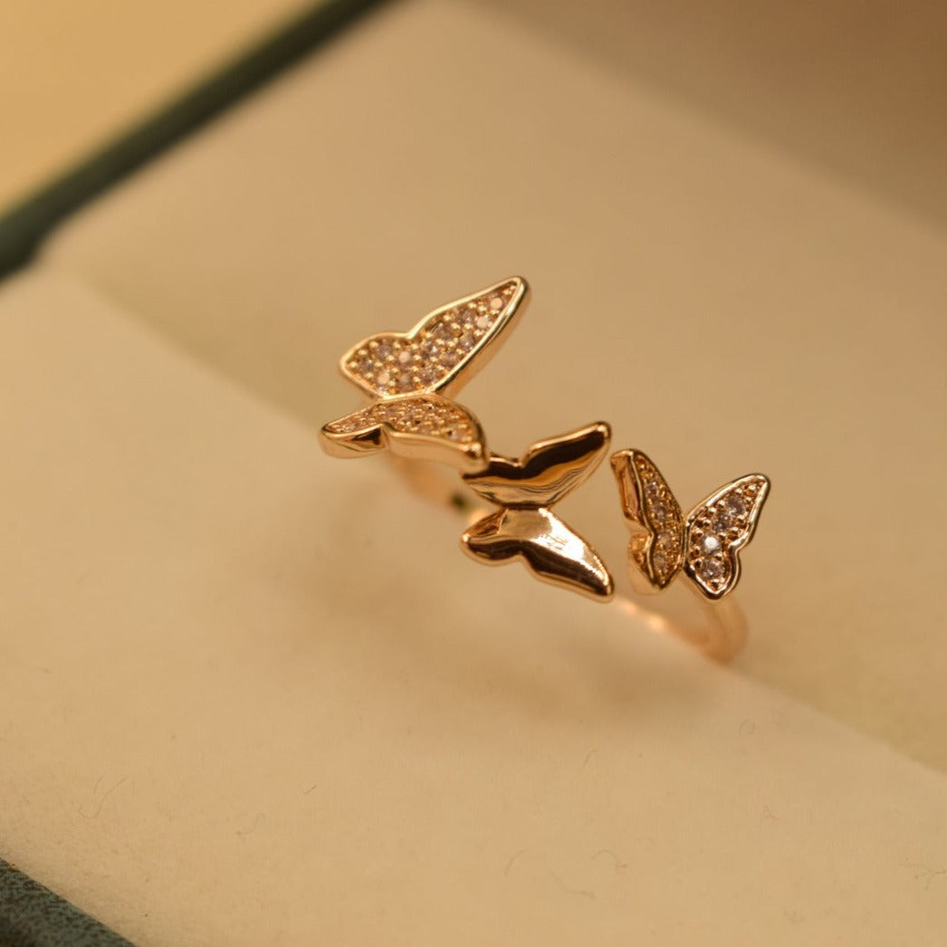 Elegant Butterfly Design Golden/Silver Stone Gold Plated Ring for Girls/Women