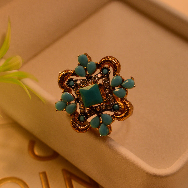 Charming Unique Design Gold Plated Real Stones Ring for Girls/Women