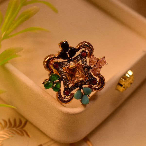 Charming Unique Design Gold Plated Real Stones Ring for Girls/Women