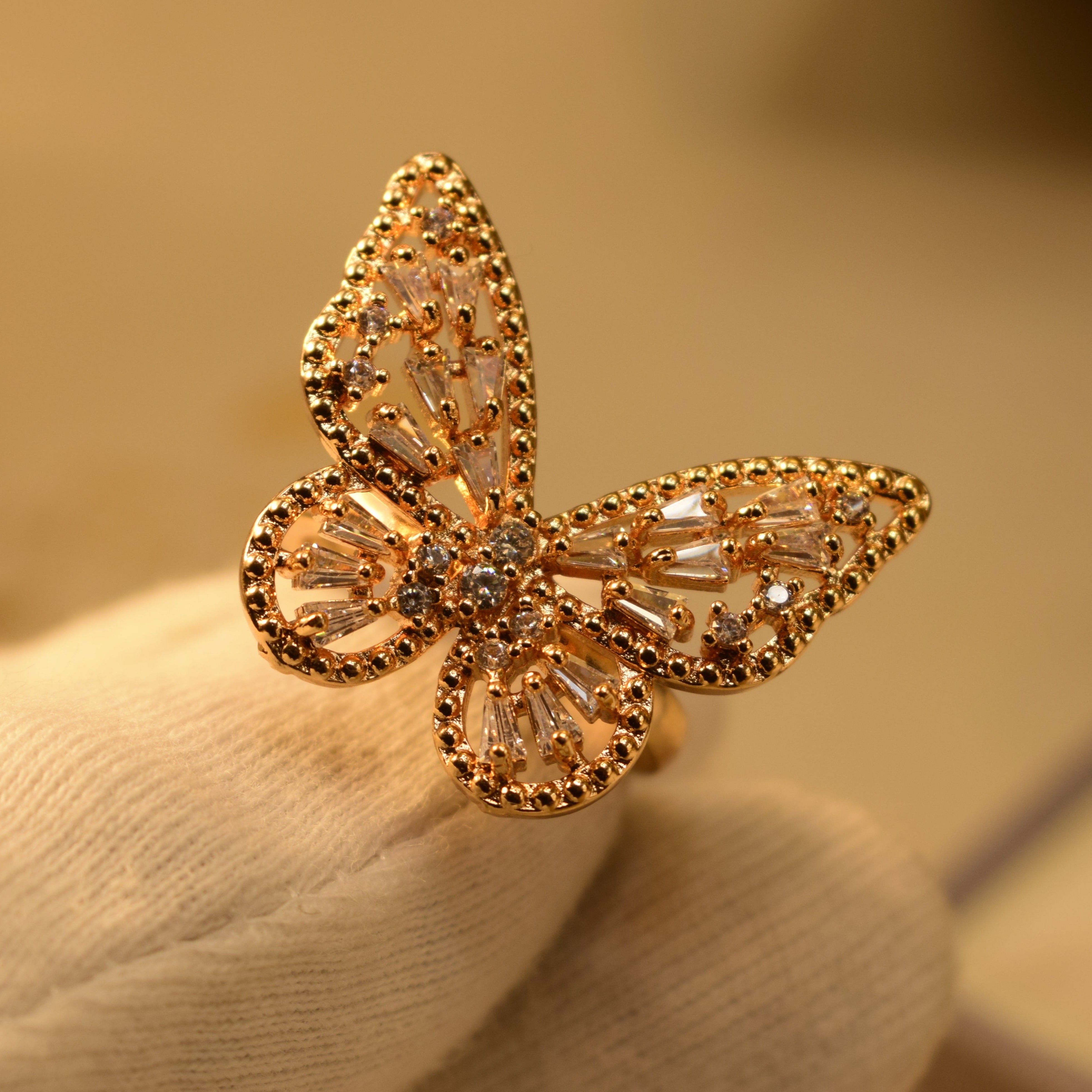 Stylish Butterfly Design Gold Plated Ring for Girls/Women