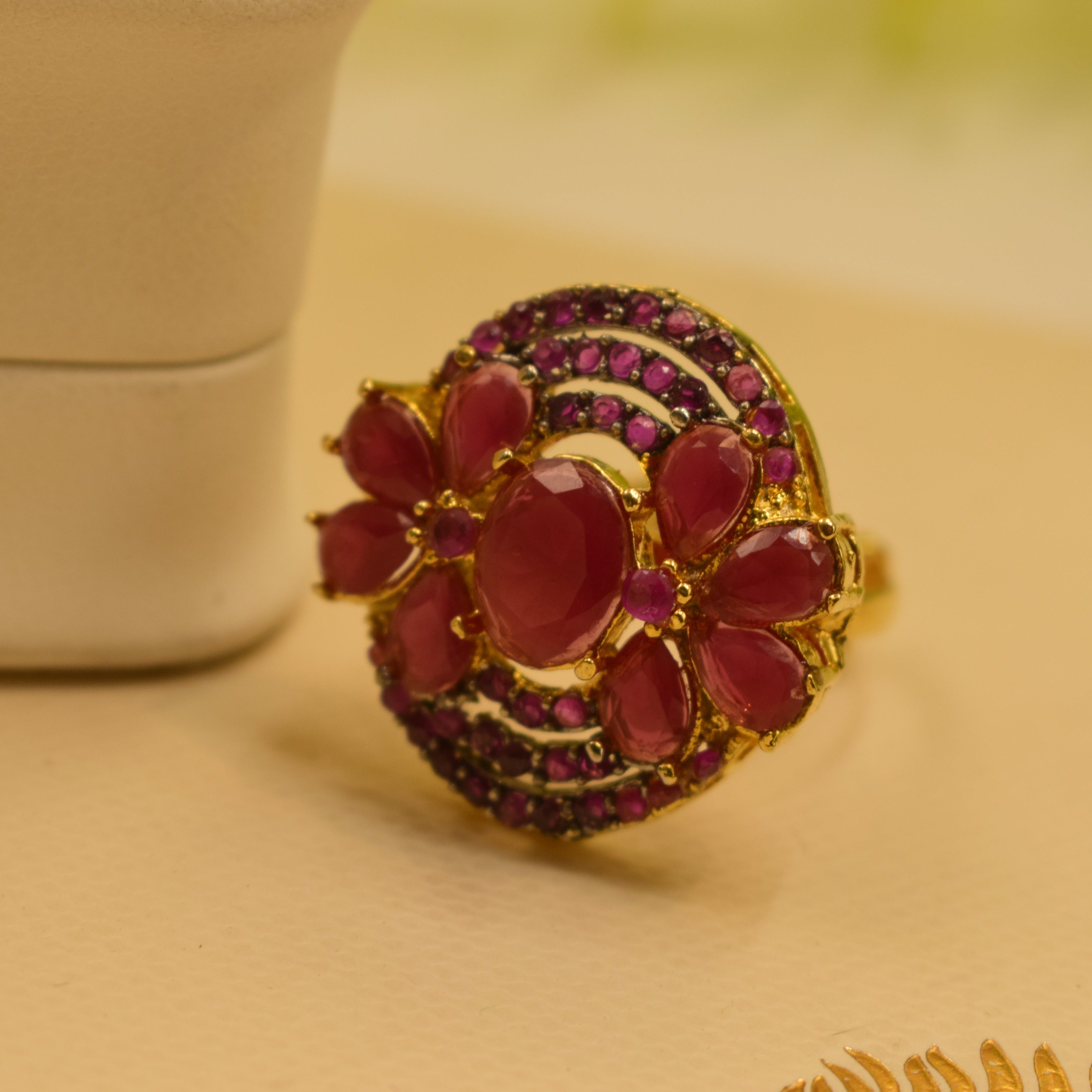 Elegant Gold Plated Real Stones Ring for Girls/Women