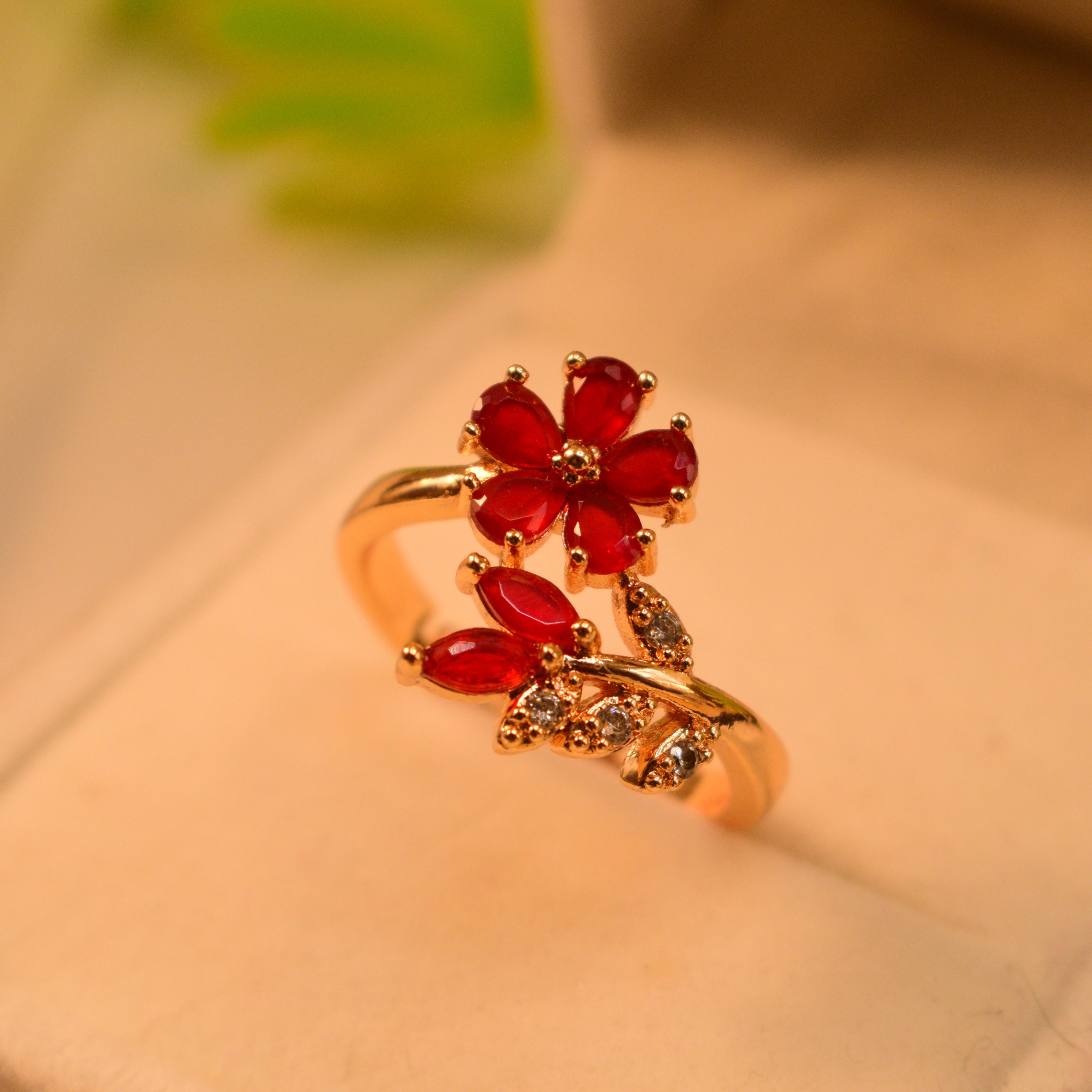 Stylish Flower Design Real Stone Ring for Girls/Women