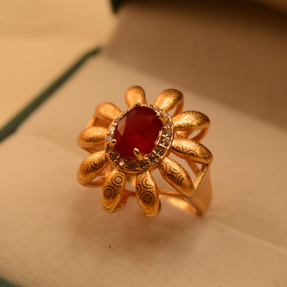 Sunflower Design Real Stone 24K Gold Plated Ring for Girls/Women