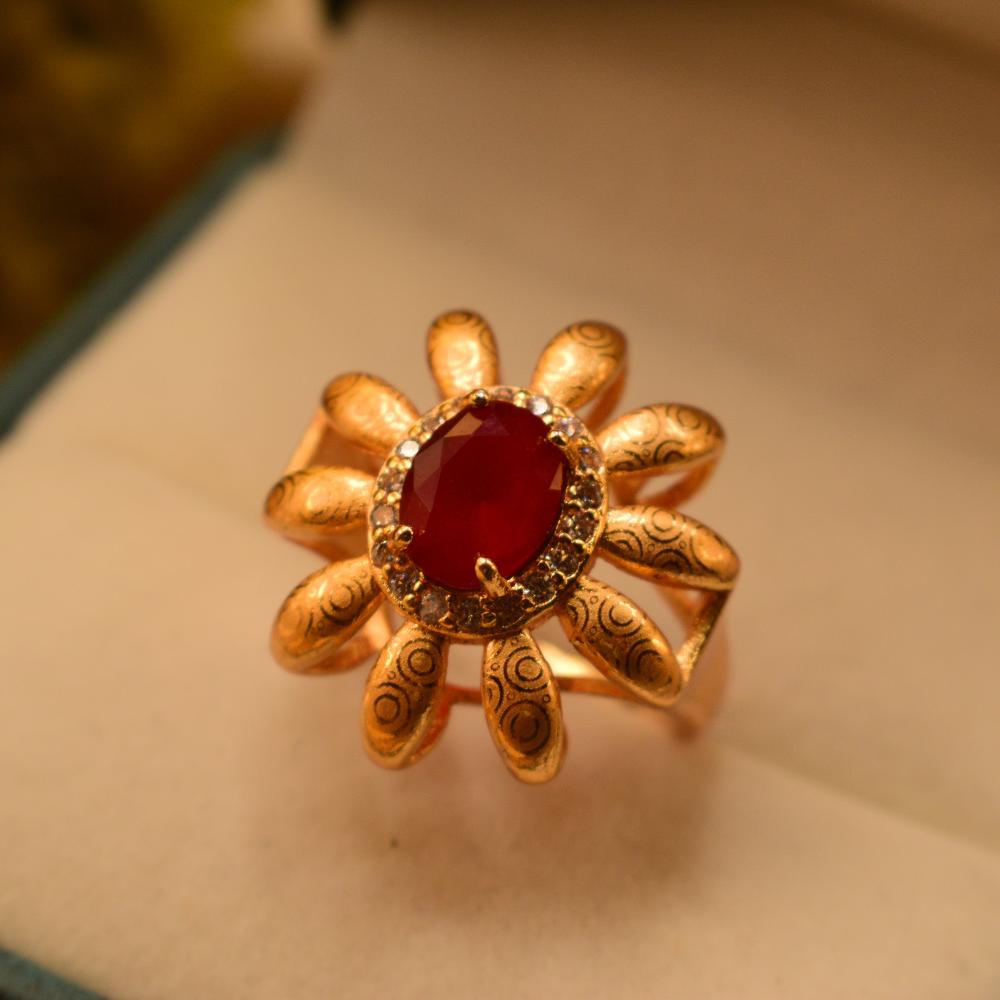 Sunflower Design Real Stone 24K Gold Plated Ring for Girls/Women