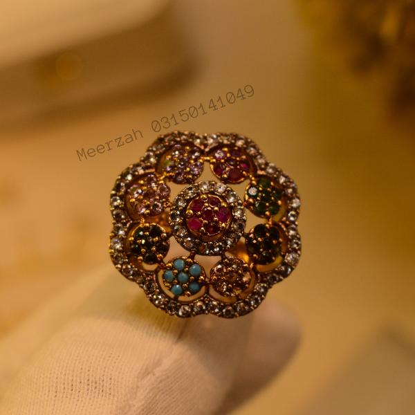 Luminous Flower Design Real Stones Gold Plated Ring For Girls/Women