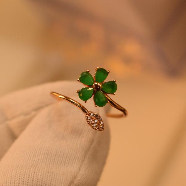 Stylish Flower Design Real Stone Gold Plated Ring For Girls/Women