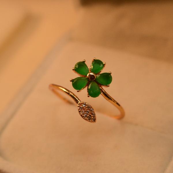 Stylish Flower Design Real Stone Gold Plated Ring For Girls/Women