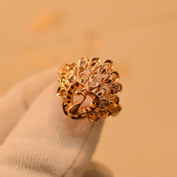 Beautiful Heart Design Real Stones Gold Plated Ring For Girls/Women