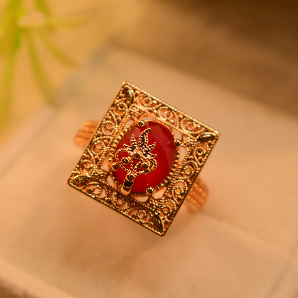 Luminous Cubic Shaped Gold Plated Real Stone Ring For Girls/Women