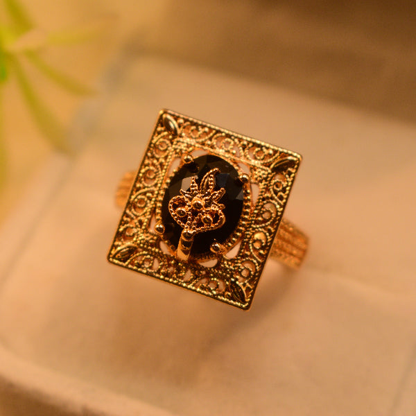 Luminous Cubic Shaped Gold Plated Real Stone Ring For Girls/Women